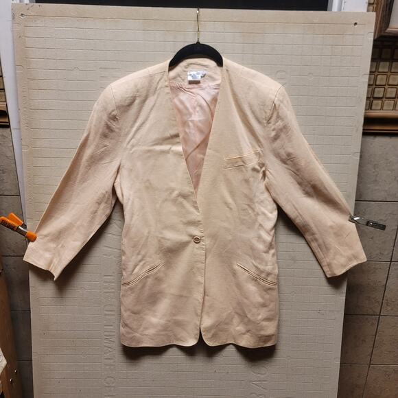 Vintage Pair of linen blazers cream pink Womens Size 12 shoulder pads lined - Picture 2 of 10